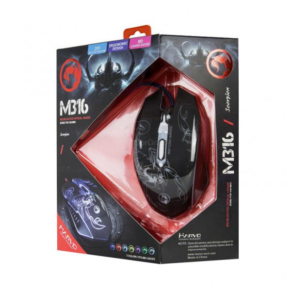 MOUSE ALAMBRICO USB MARVO M316 LINEA GAMER SCORPION STEEL NEGRO