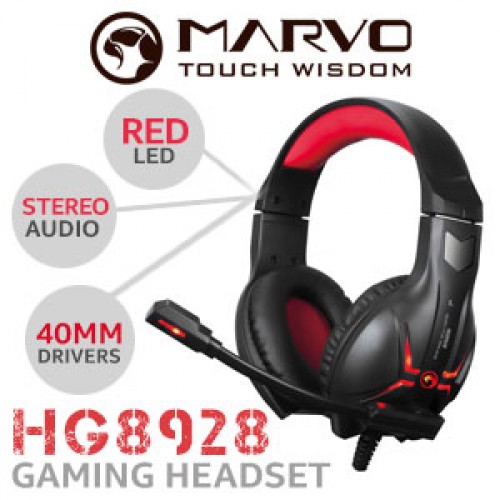 AUDIFONO MARVO GAMER HG8928 USB+3.5MM ROJO/NEGRO