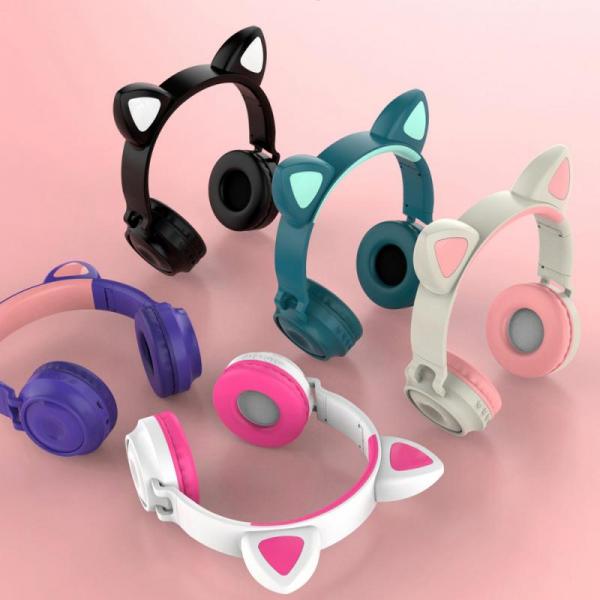 AUDIFONO BLUETOOTH DIADEMA  CON OREJAS GATO / ZW-028 / PM-12 BLANCO /FUCSIA