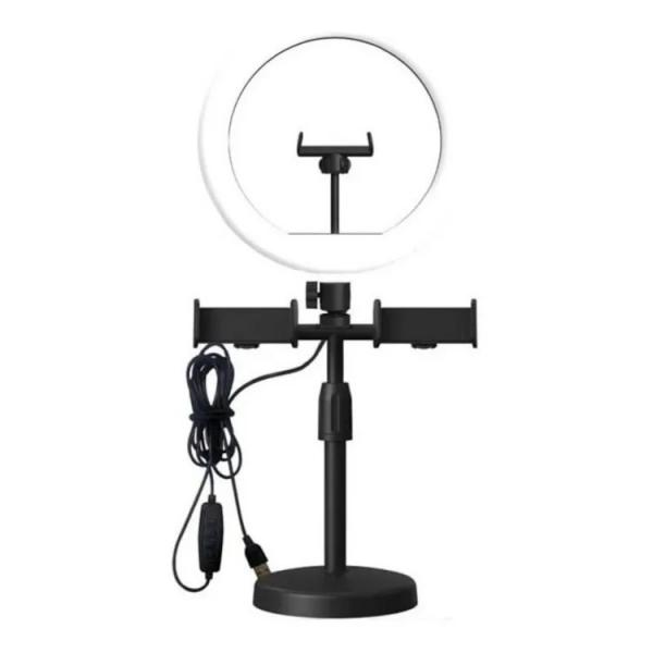 ARO DE LUZ CON TRES SOPORTE PARA CELULAR NEGRO