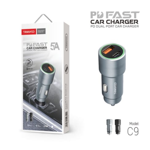 CARGADOR AUTO CON SALIDA USB Y TIPO C 5A TRANYOO C9