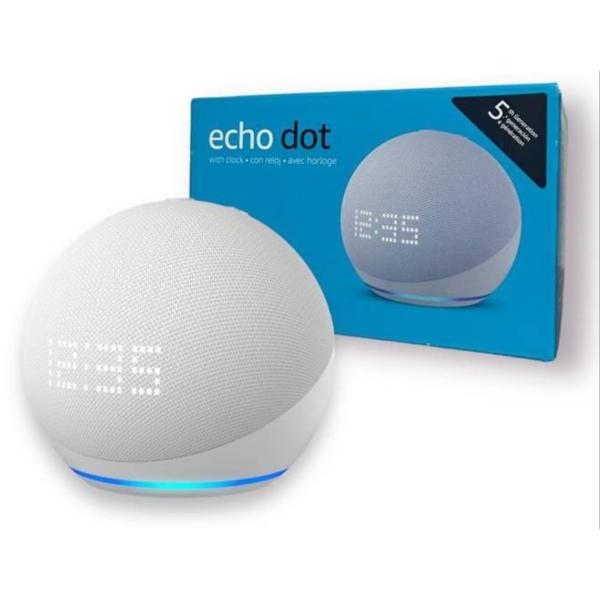 BOCINA BLUETOOTH ALEXA ECHO DOT 5TH GENERACION CON RELOJ BLANCO