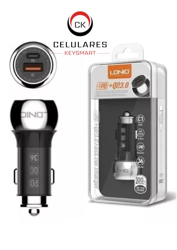 CARGADOR AUTO PD  LDNIO QC 3.0  38W IPHONE C2 6G