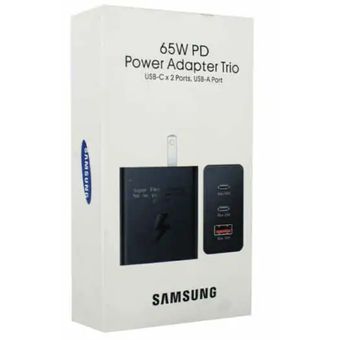 CARGADOR DE SAMSUNG 65W/ ADAPTADOR TRIO/ 2 TIPO C /1USB BLANCO /NEGRO
