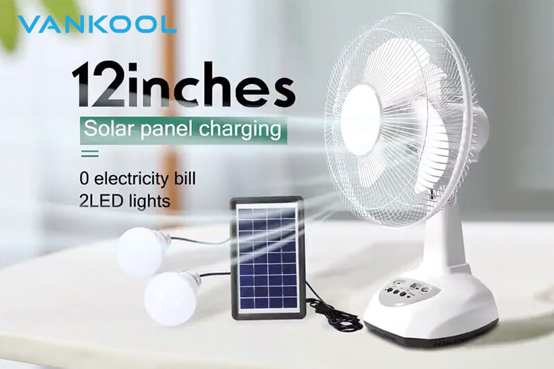 ABANICO RECARGABLE CON PANEL SOLAR 12&acute;&acute; INCHES