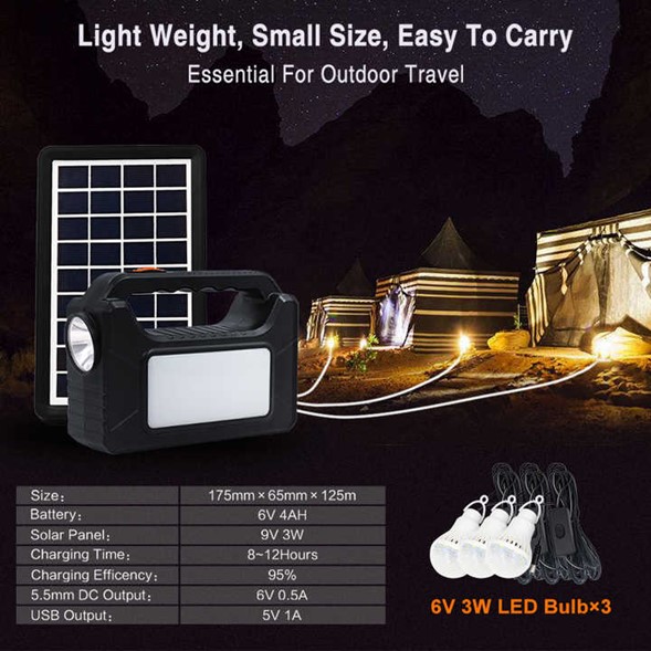 FOCO Y BATERIA RECARGABLE CON PANEL SOLAR EP-392