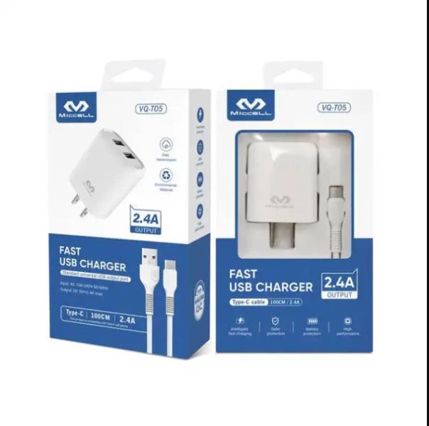 CARGADOR COMPLETO MICCELL 5V 2.A TIPO C BLANCO
