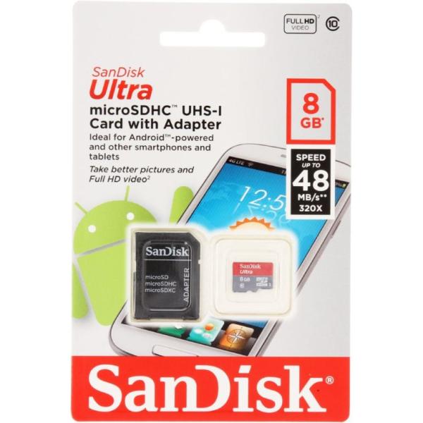 MICRO SD SANDISK ULTRA/CLASE 10/100 SPEED 8GB