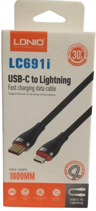 CABLE USB LDNIO LC691 / 1MTS TIPO C A LIGHTNING / IPH